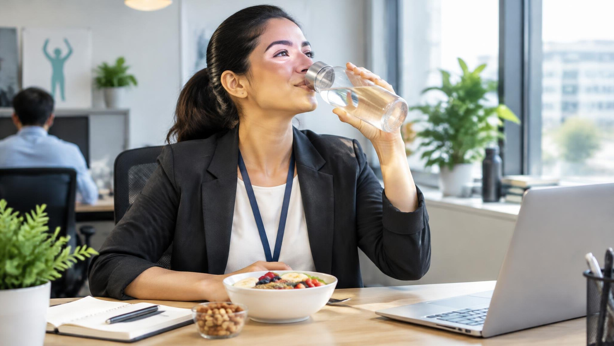 person starting morning routine at office
